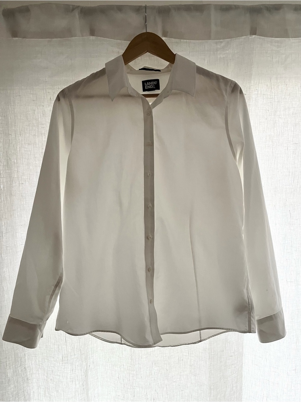 Lands' End Womens White Classic Button-Up Dress Shirt